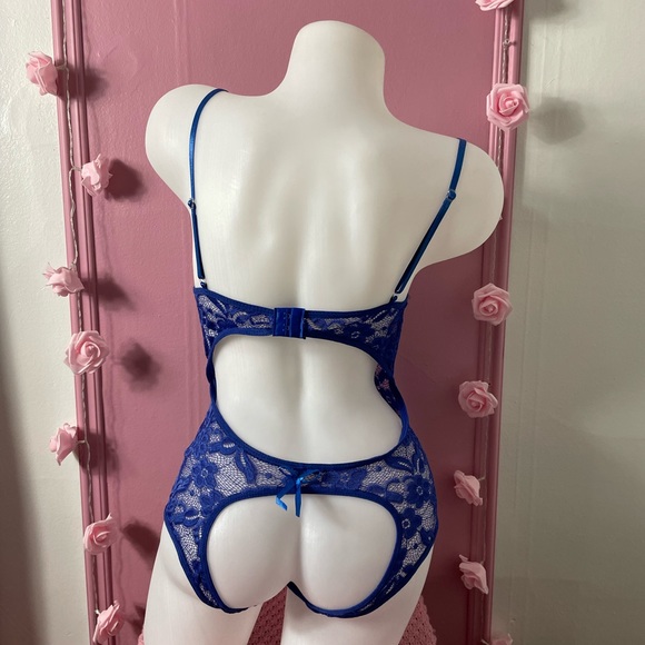 🍭 NEW - open crotch night blue lingerie body - bodysuit dentelle one piece sexy - Picture 3 of 5